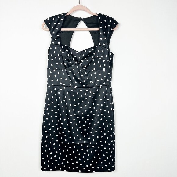2/$30 White House Black Market Polkadot Cutout Satin Sheath Dress 8 #A0740 - Picture 3 of 8